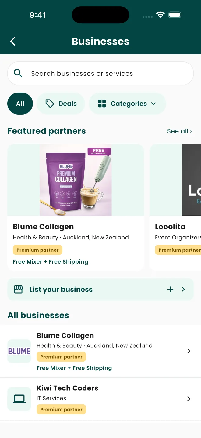 Halal Kiwi app businesses screen